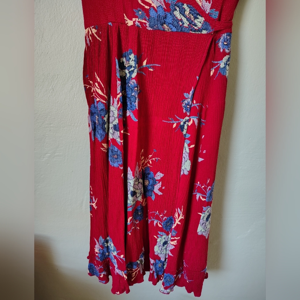 Patrons of Peace Small Red Short Sleeve V-neck Wrap Dress Tie Waist - Picture 4 of 12